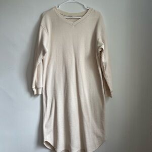 Cream waffle knit v-neck dress